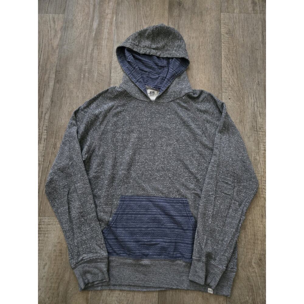 REEF Men's Hoodie Sweatshirt Size M Gray Stripe Kangaroo Pocket Pullover